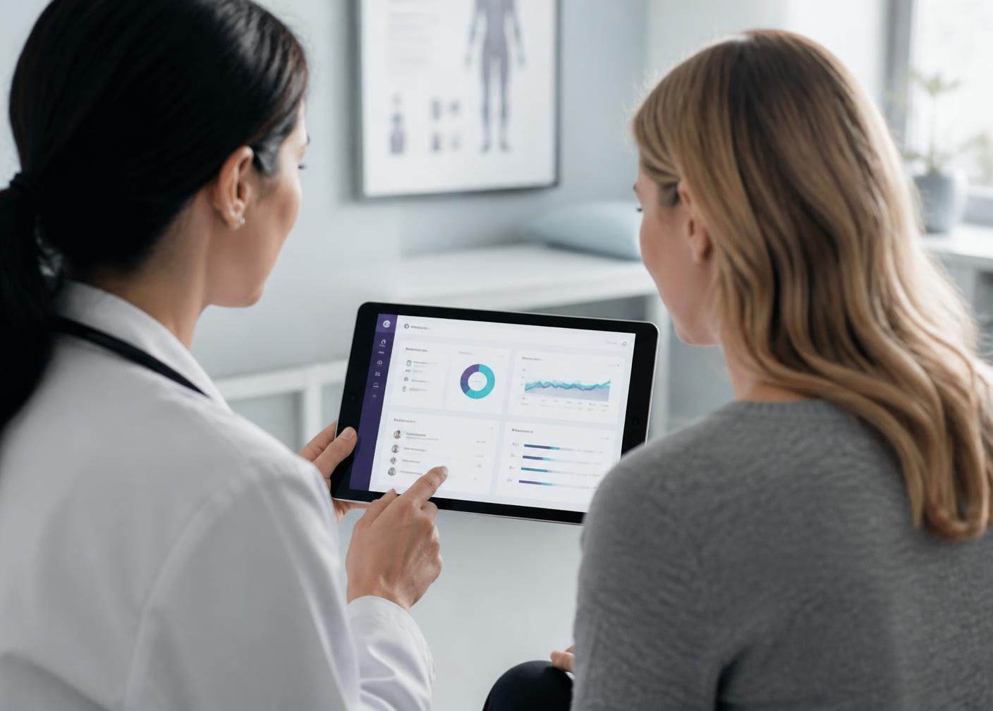 A clinician showing a patient their connected care information