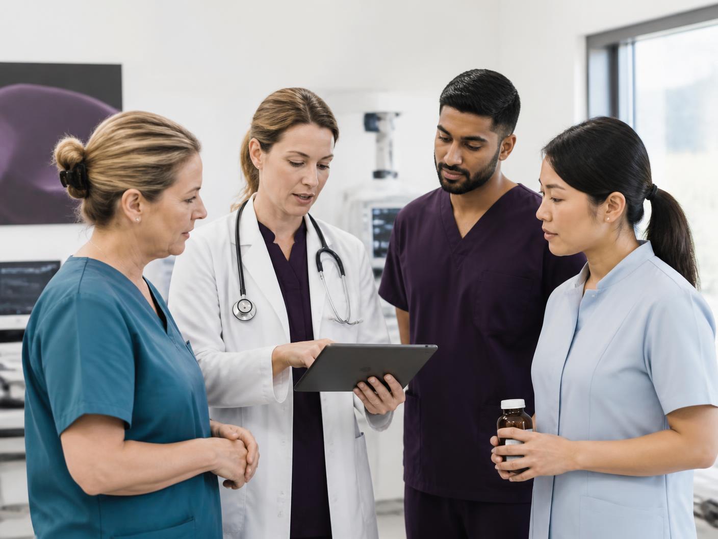A multidisciplinary specialty care team reviewing a treatment plan