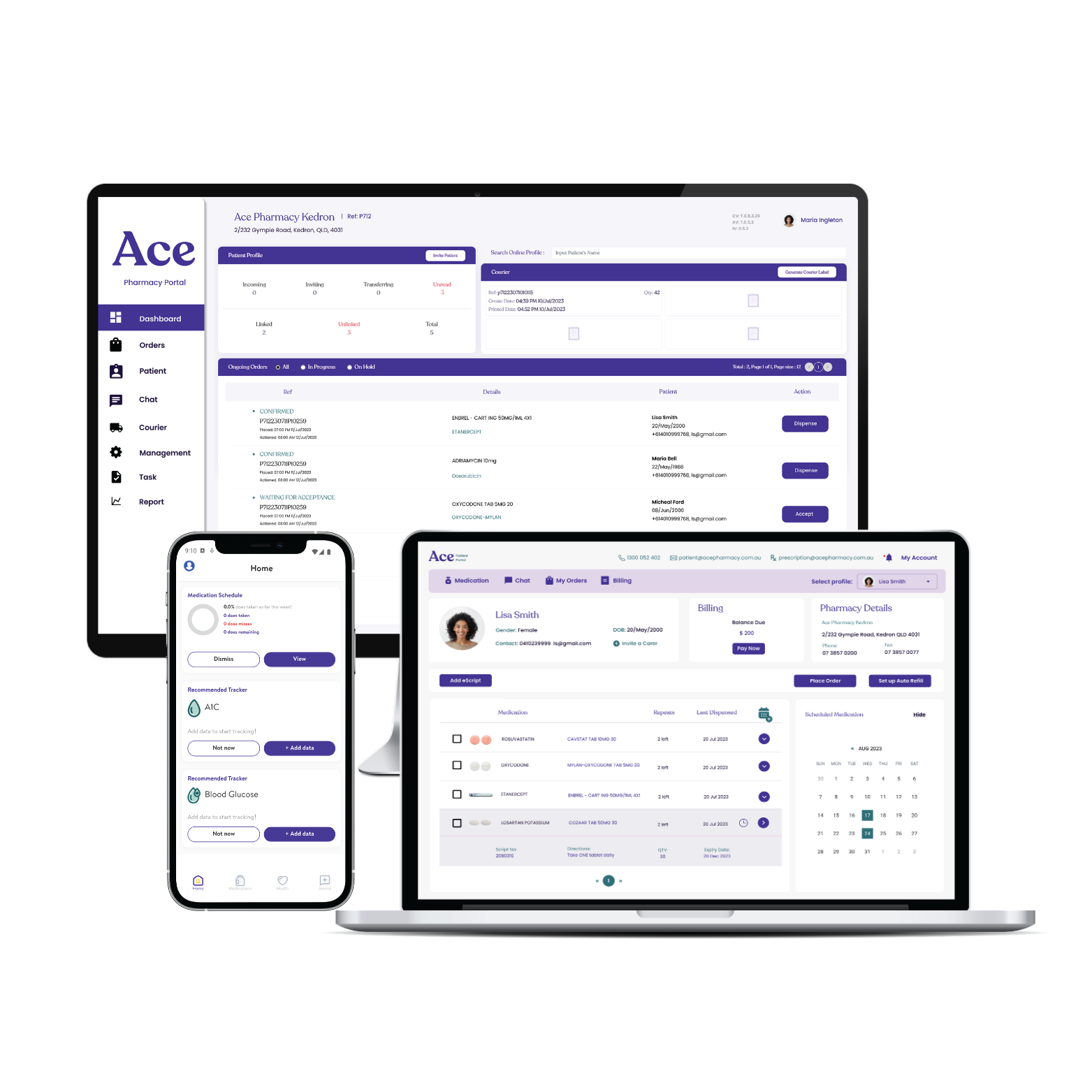 Ace Pharmacy Portal shown on desktop, laptop and mobile devices